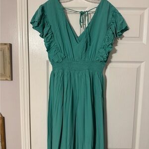 Wishlist Teal Backless Dress with Ruffle Sleeves